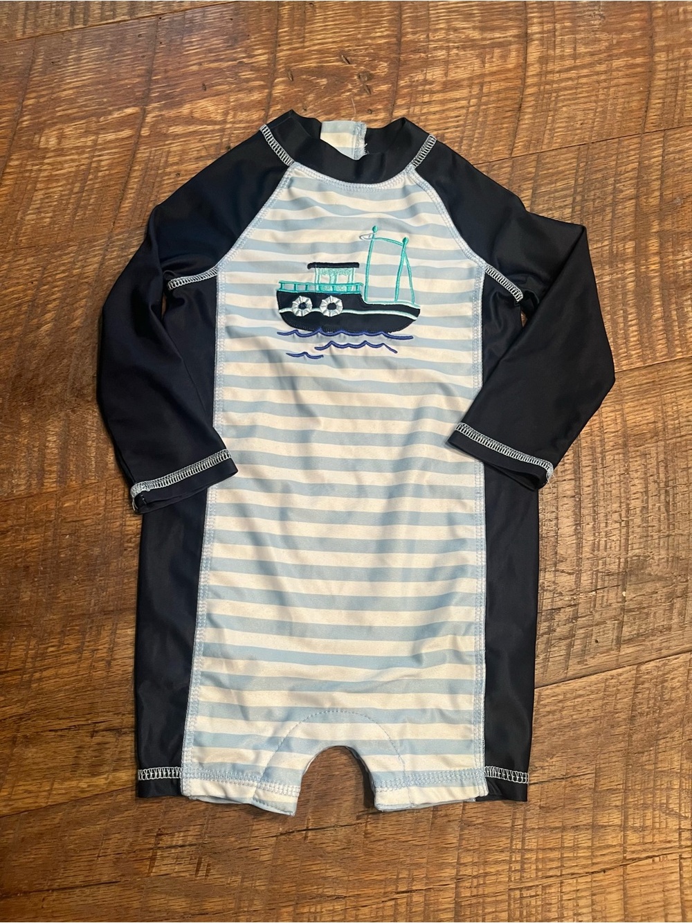 crown & ivy Navy and Light Blue Striped Boat Rashguard One-Piece